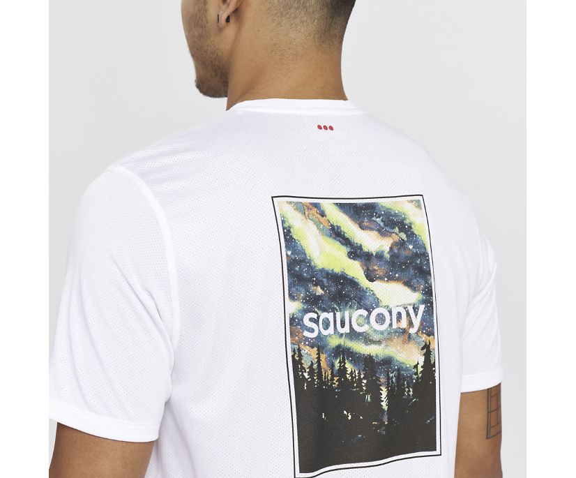 Saucony Stopwatch Graphic Short Sleeve Muške Tops Bijele | APIEKJTS