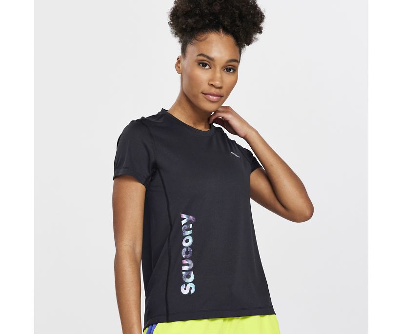 Saucony Stopwatch Graphic Short Sleeve Ženske Tops Crne | 36KT000H