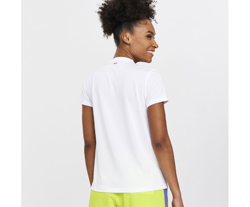 Saucony Stopwatch Graphic Short Sleeve Ženske Tops Bijele | 8PJGMWWS