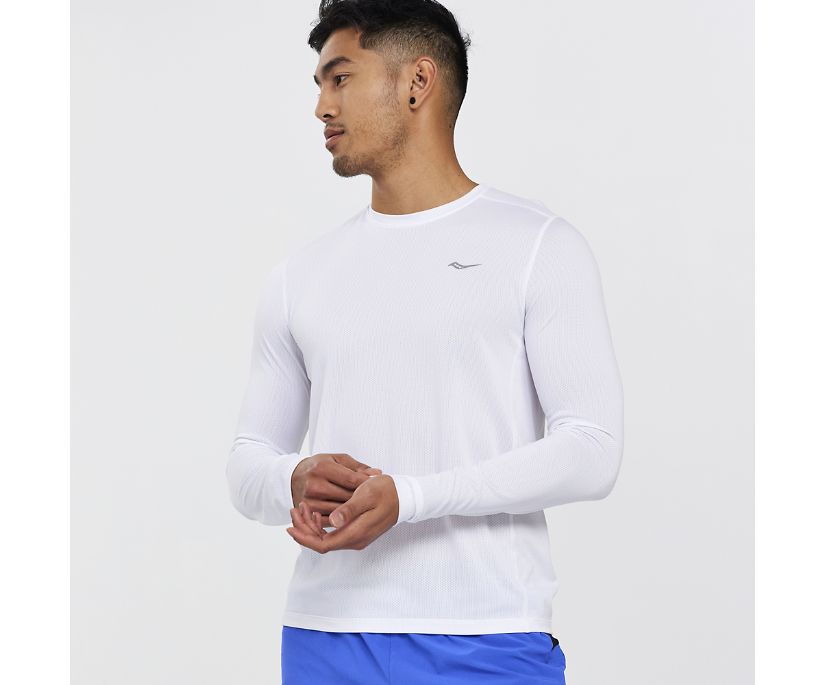 Saucony Stopwatch Long Sleeve Muške Tops Bijele | 1R76LP9Y