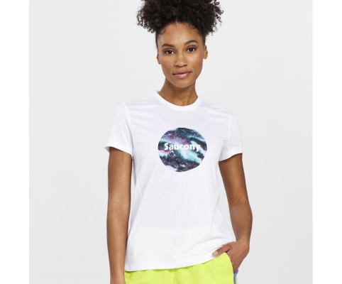 Saucony Stopwatch Graphic Short Sleeve Ženske Tops Bijele | 8PJGMWWS