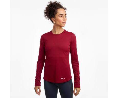 Saucony Stopwatch Long Sleeve Ženske Tops Crvene | WWAIWDKN