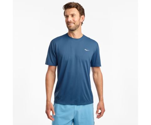 Saucony Stopwatch Short Sleeve Muške Tops Plave | X8D3TP5W